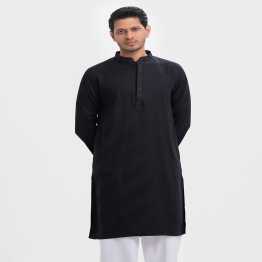 Black Jacquard Semi Fitted Panjabi