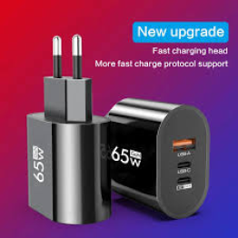 GaN USB C Charger Fast Charging EU US Plug 3 Ports 65W Quick Charge Phone Adapter For iPhone 15 14 Xiaomi Samgsung Wall Charger