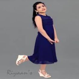 High Quality & Trendy Navy Blue cherry georgette Beautiful Empire Midi Dress for Girls
