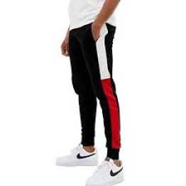 Male Black Winter Jogger with White & Red Thick Stripe