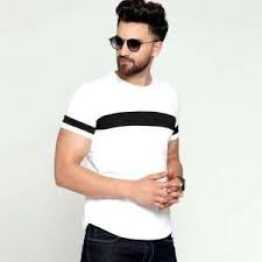 Men T-Shirt White Colour & Black Striped