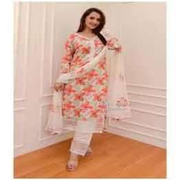 New Collection Ready Made Cotton Three Piece For Women Salwar Butter Orna Sifon