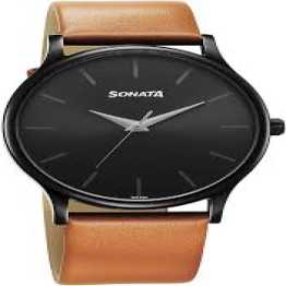 Sonata Aspire Quartz Analog Black Dial Leather Strap Watch for Men