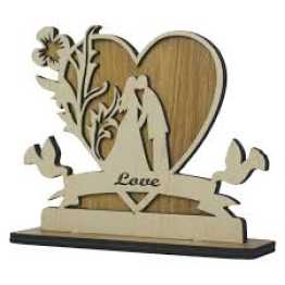 Wooden Couple Gift Showpiece Love Safe Design Burma Teak Decorative Gift for Anniversary Wedding Valentine INTE-2511